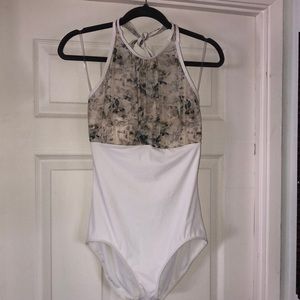 Floral watercolor high neck swimsuit